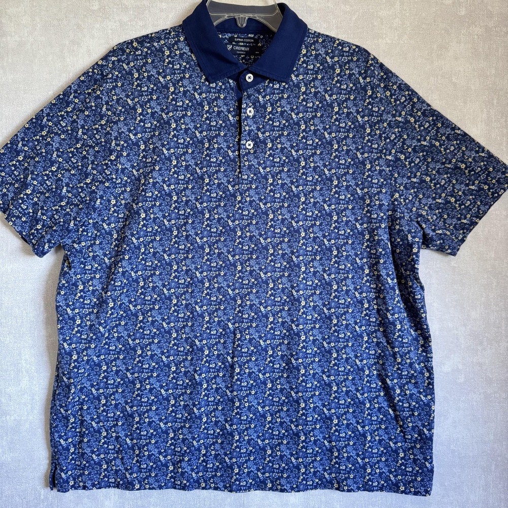 Cremieux Polo Shirt Mens XL Blue Floral Supima Cotton Short Sleeve Classics Golf